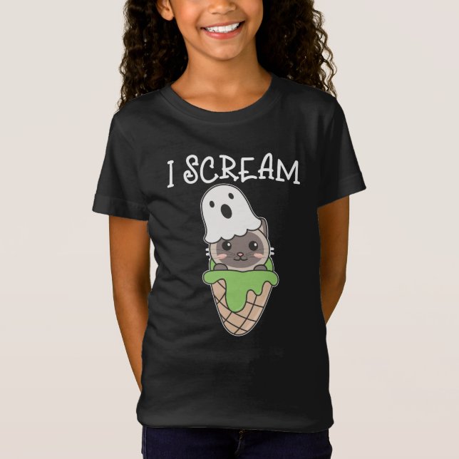 Camiseta Cat Halloween Ghost I Gritar Sorvete Pun (Frente)