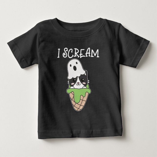Camiseta Cat Halloween Ghost I Gritar Sorvete Pun (Frente)