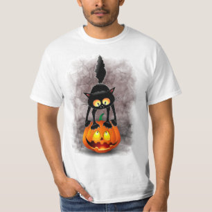 Camiseta Cat Halloween Personagem de desenho animado assust