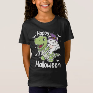 Camiseta Cat Happy Halloween T-rex Mummy Costume