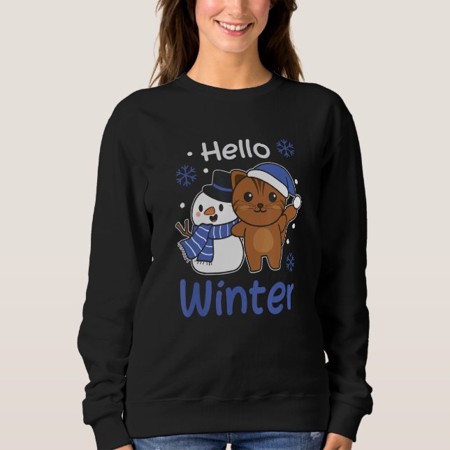 Camiseta Cat Hello Winter Snowman Snow (Frente)