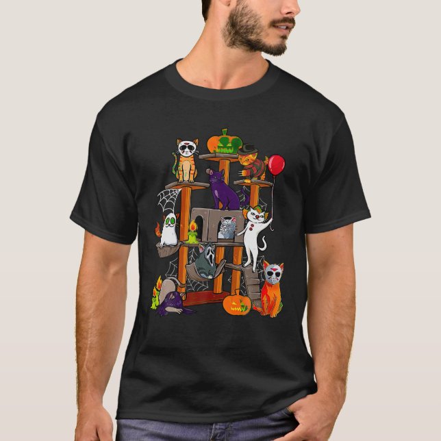Camiseta Cat Horror Filmes Serial Killer Cat Tree Tower (Frente)