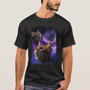 Camiseta Cat Howling na Lua Galáxia Engraçado Três Gatos Ho