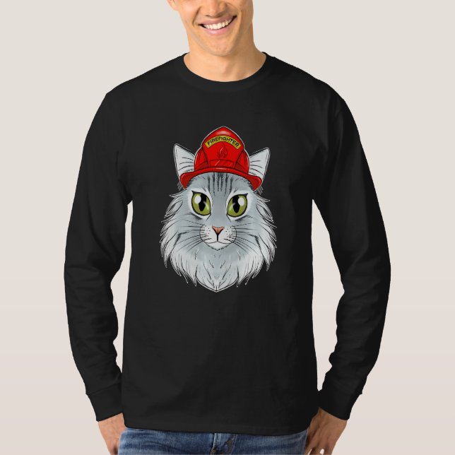 Camiseta Cat I Fireman Cat I Bombeiro Floresta norueguesa C (Frente)