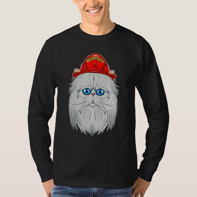 Camiseta Cat I Fireman Cat I Bombeiro Gato Persa (Frente)