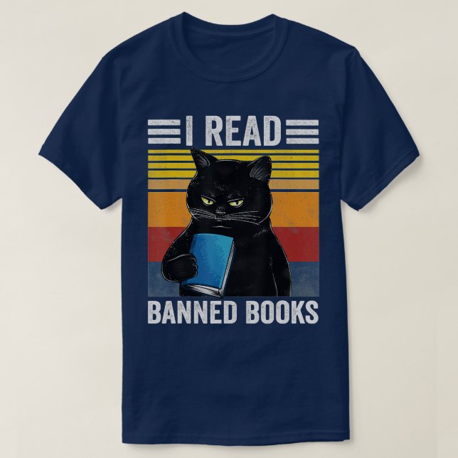 Camiseta Cat I Leu Livros Banidos Livros Engraçados Lendo B (Frente do Design)