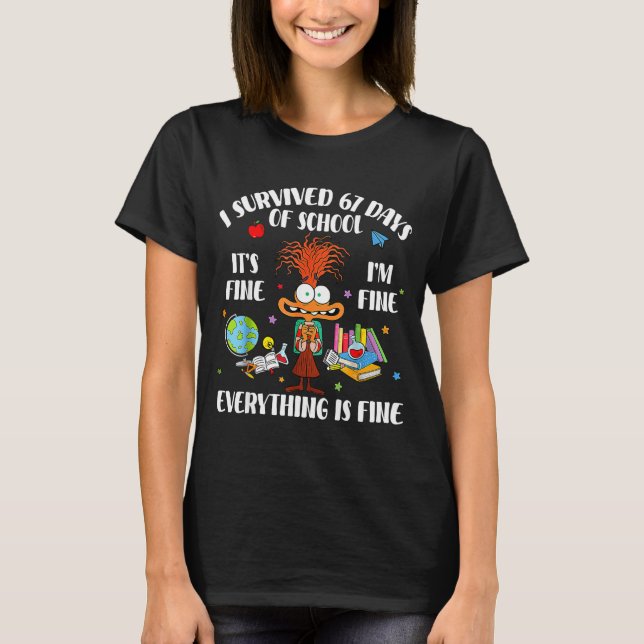 Camiseta Cat I Survived 67 Days Of School Teachers Students (Frente)