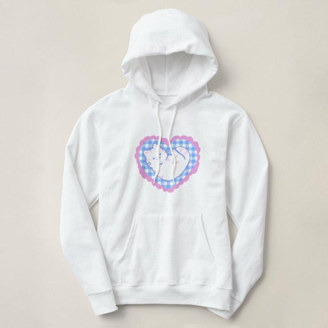 Camiseta Cat in a Blue Gingham Heart  (Frente do Design)