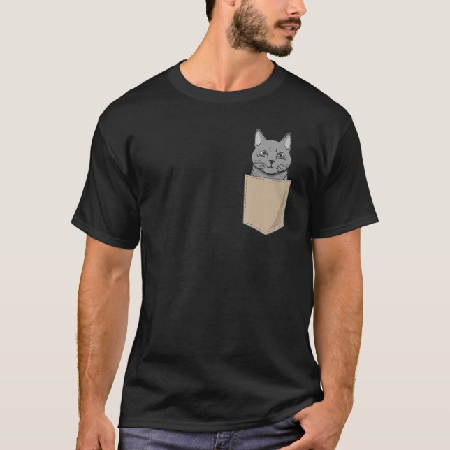 Camiseta Cat In Chest Pocket Print Kitten Cat (Frente)