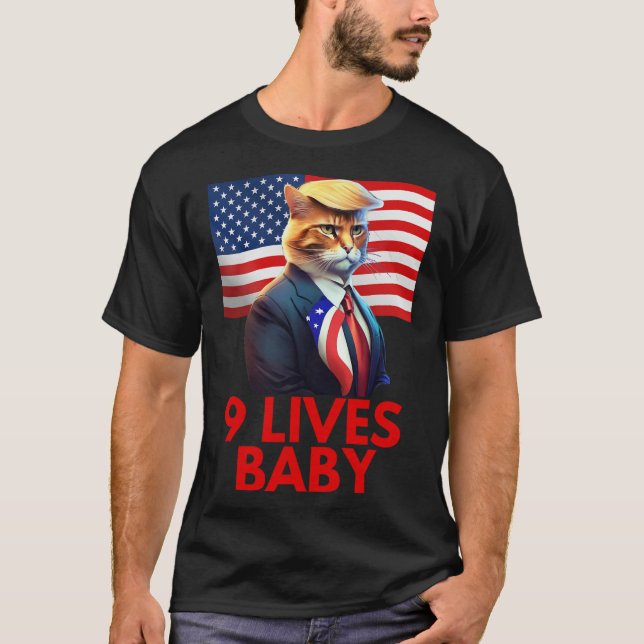 Camiseta Cat In Suite com Trump Hair American Flag Nine Li (Frente)