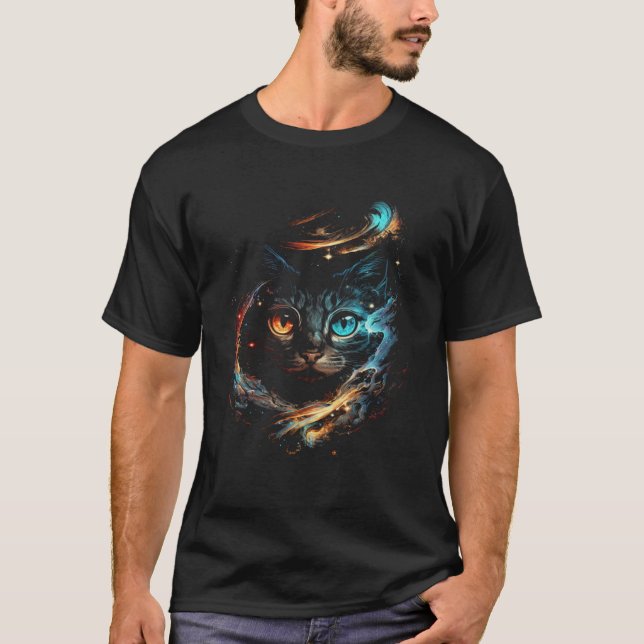 Camiseta Cat In The Galaxy And Space Kitten Cat Head  1 (Frente)