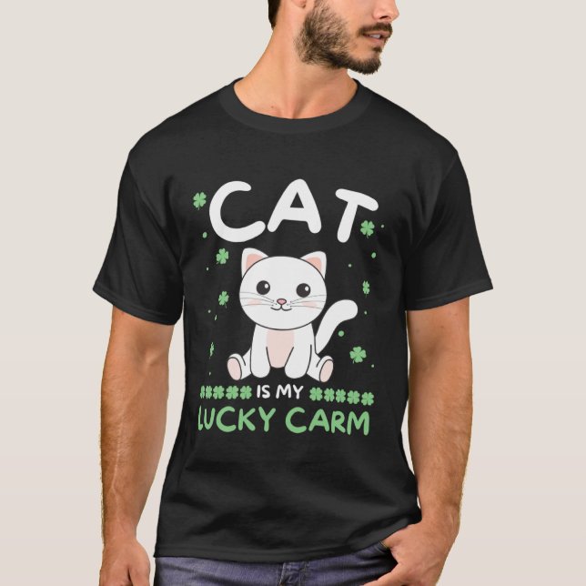 Camiseta Cat Is My Lucky Carm Shamrock St Patrick s Day Cat (Frente)