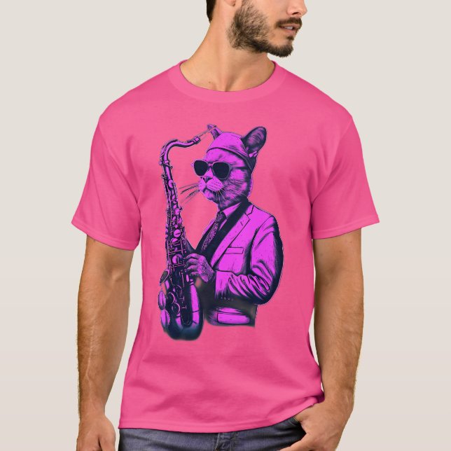 Camiseta Cat Jogando Jazz Na Saxofone (Frente)