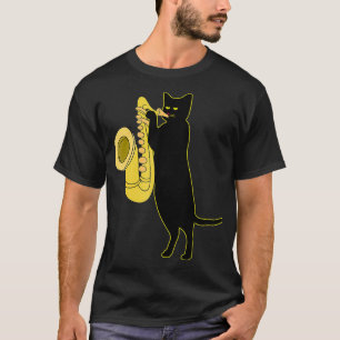 Camiseta Cat Jogando    Saxofone Instrumento Eólico Frio F