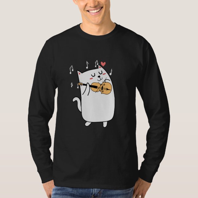 Camiseta Cat Jogando Violina Ideia Para Animais Ou Violinis (Frente)