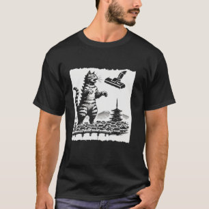 Camiseta Cat Kaiju Catzilla vs Vacuum Cleaner Funn Japonês