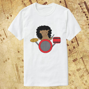 Camiseta Cat Kawaii Drummer Metal Hair Banda