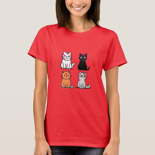 Camiseta Cat Kisses - Cute Cat Lipstick Design (Frente)
