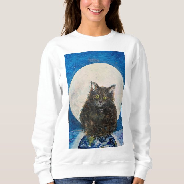Camiseta Cat Kitten Tabby Tiger Maureen Girard Moon Earth (Frente)