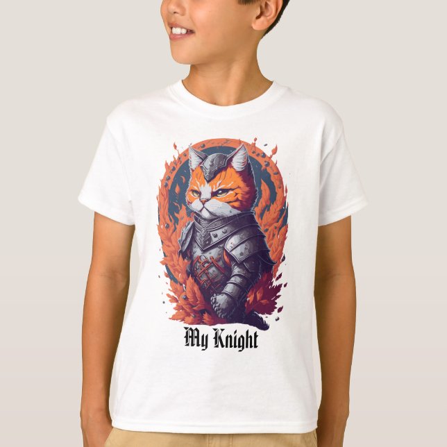 Camiseta Cat Knight Warrior com Fogo (Frente)