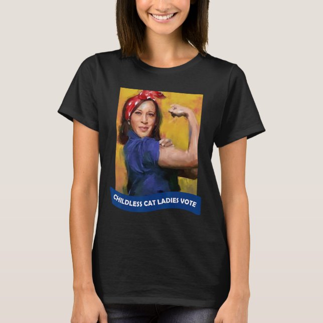 Camiseta Cat Ladies Vote Kamala 2024 Rosie The Riveter (Frente)