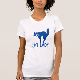 Camiseta Cat Lady Typografia assustadora gata azul engraçad