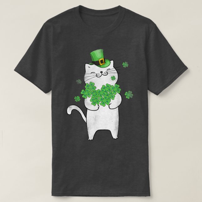 Camiseta Cat Leprechaun Cute Cat Lover Shamrock Rua Patrick (Frente do Design)