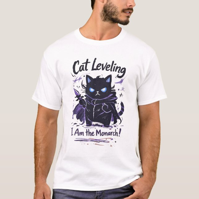 Camiseta Cat Leveling – Shadow Monarch Cat Parody (Frente)
