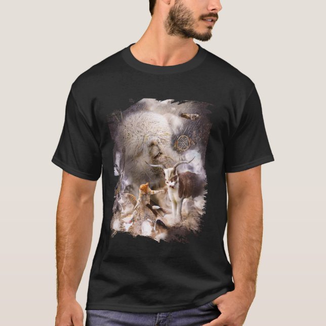Camiseta Cat Llama - Dança De Chuva Llama Com Gatos (Frente)