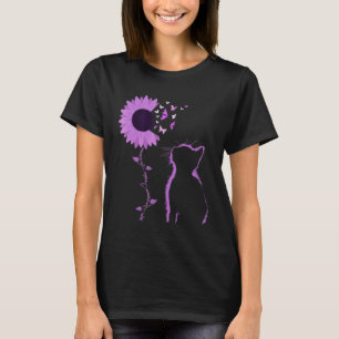 Camiseta Cat Look Purple Sunflower Butfly Aware