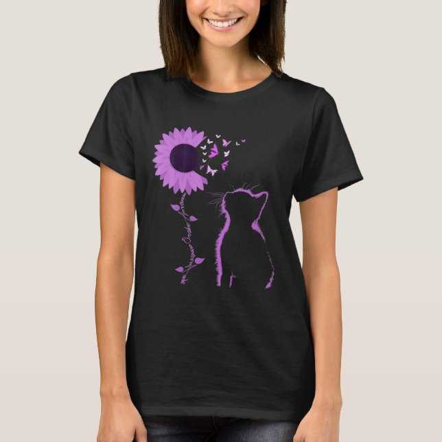 Camiseta Cat Look Purple Sunflower Butfly Aware (Frente)