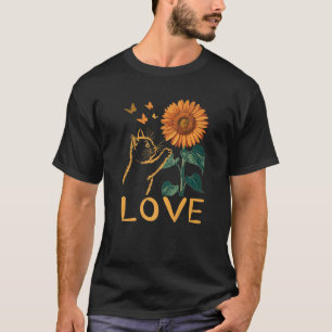 Camiseta Cat Love Summer Cat Sunflower Butfly Cat E Su