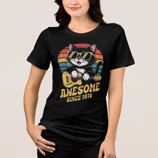 Camiseta Cat Lover 1976 Birthday Retro 50th Bday Ukulele (Frente)