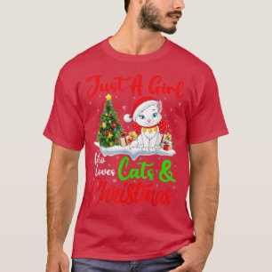 Camiseta Cat Lover Apenas Uma Menina Que Ama Gatos E Natal