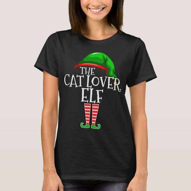 Camiseta Cat Lover Elf Correspondendo à roupa de natal da f (Frente)