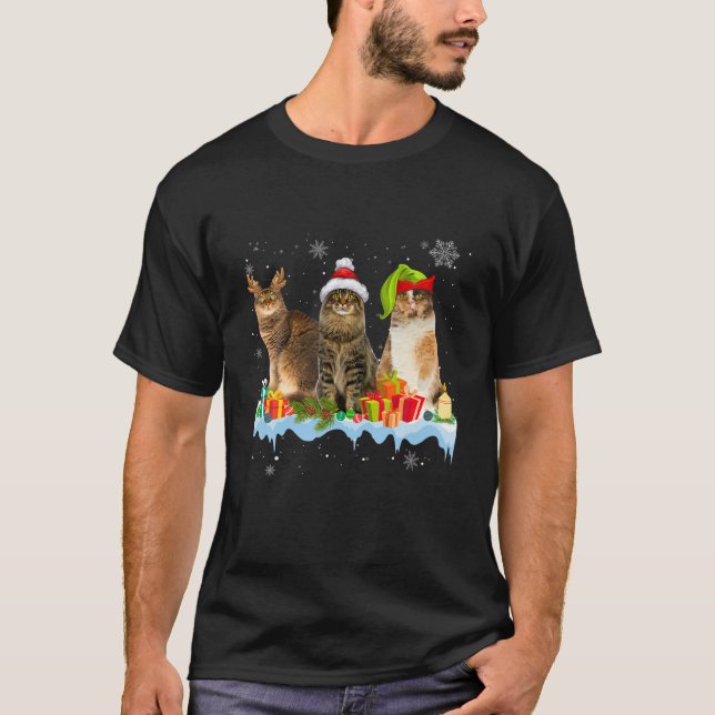 Camiseta Cat Lover Engraçado Laperm Árvore Natal Luz (Frente)