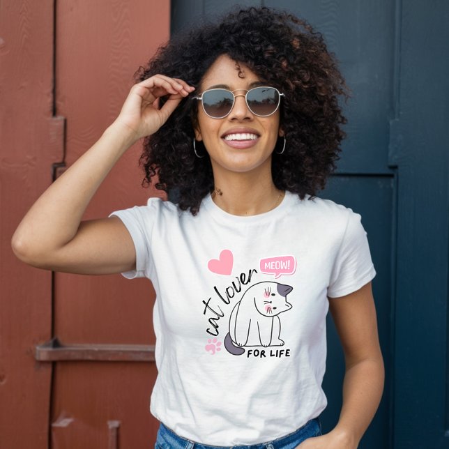 Camiseta Cat Lover for Life - Meow! Pink Heart (Criador carregado)