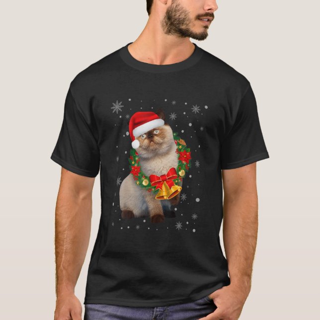 Camiseta Cat Lover Funny Himalayan Árvore Natal Luz (Frente)