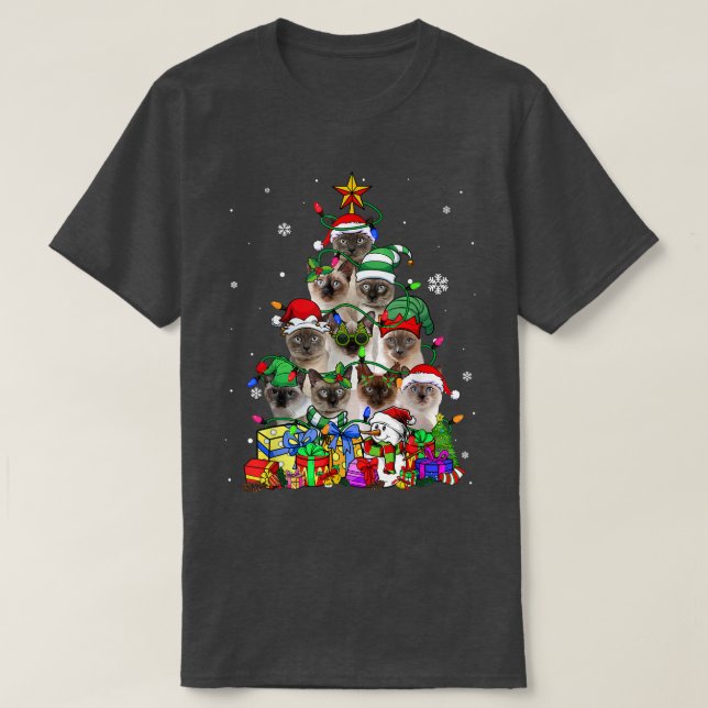 Camiseta Cat Lover Funny Siamese Tree Christmas Light  (Frente do Design)