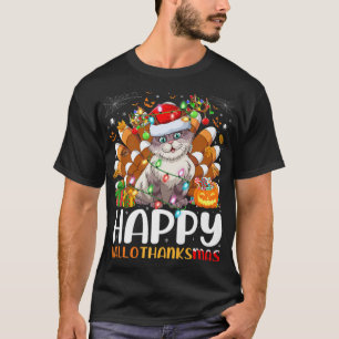 Camiseta Cat Lover Halloween Natal Feliz Hallothanksmas