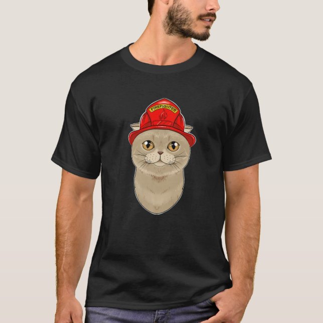 Camiseta Cat Lover I Fireman Cat I Bombeiro Scottish Fol (Frente)