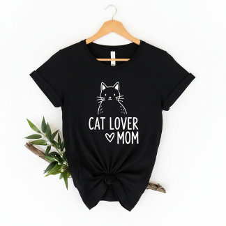 Camiseta Cat Lover Mom, Minimalist Cat Mom Tee for woman
