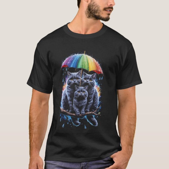 Camiseta Cat Lover Rainbow Umbrella Cat Kitten Gift Graphic (Frente)