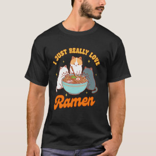 Camiseta Cat Lover Ramen Noodle Japonês Eu Realmente Amo