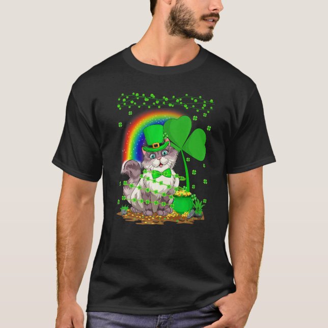 Camiseta Cat Lover Shamrock Folaf Rainbow Cat Rua Patrick S (Frente)