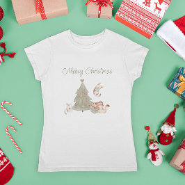 Camiseta Cat Lover Whimsic Christmas Watercolor