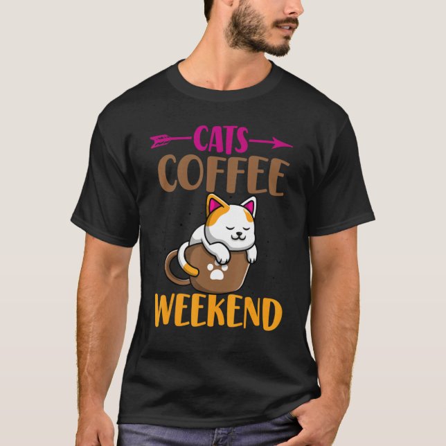 Camiseta Cat Mãe Caffeine Gatos Cafés Fim de Semana (Frente)