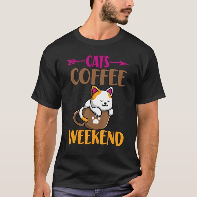 Camiseta Cat Mãe Caffeine Gatos Cafés Fim de Semana (Frente)