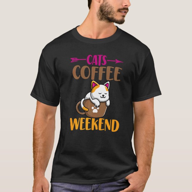Camiseta Cat Mãe Caffeine Gatos Cafés Fim de Semana (Frente)