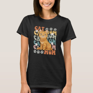 Camiseta Cat Mãe Cat Groovy Retro Cat Gatinho Mulheres